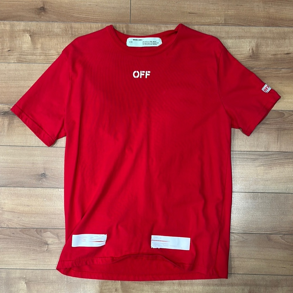 Off-White “Main Label” Red Short Sleeve Crew Neck Tee